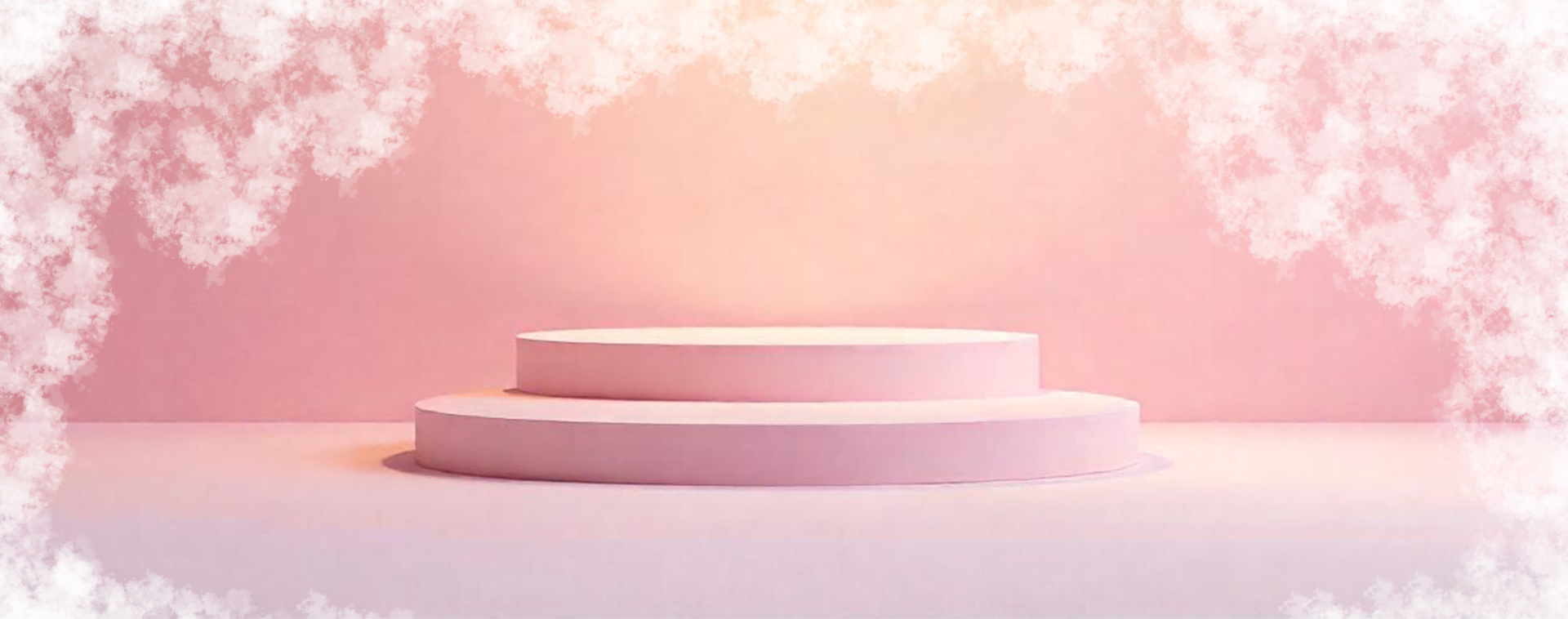 Banner realizado en photoshop con locores pastel rosados y estilo humo en sus contornos