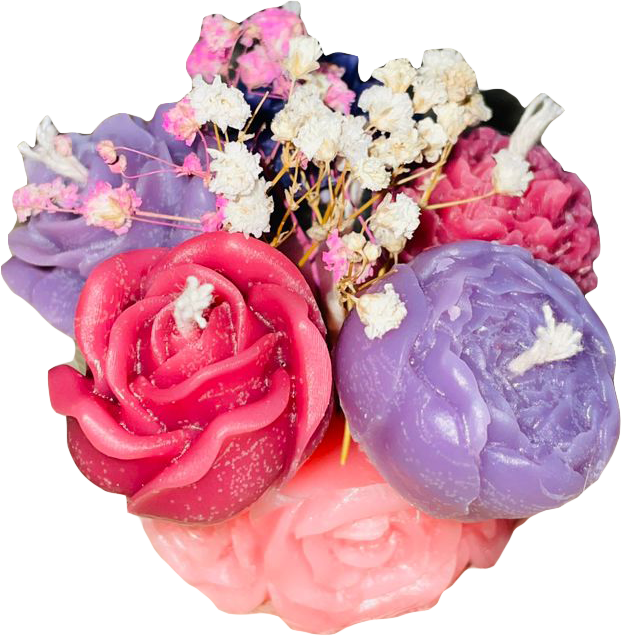 Mini ramo de rosas con vela artesanal y maxwells decorativos hecho a mano