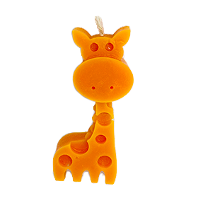 Vela artesanal en forma de jirafa color naranja para baby shower o cumpleaños infantil
